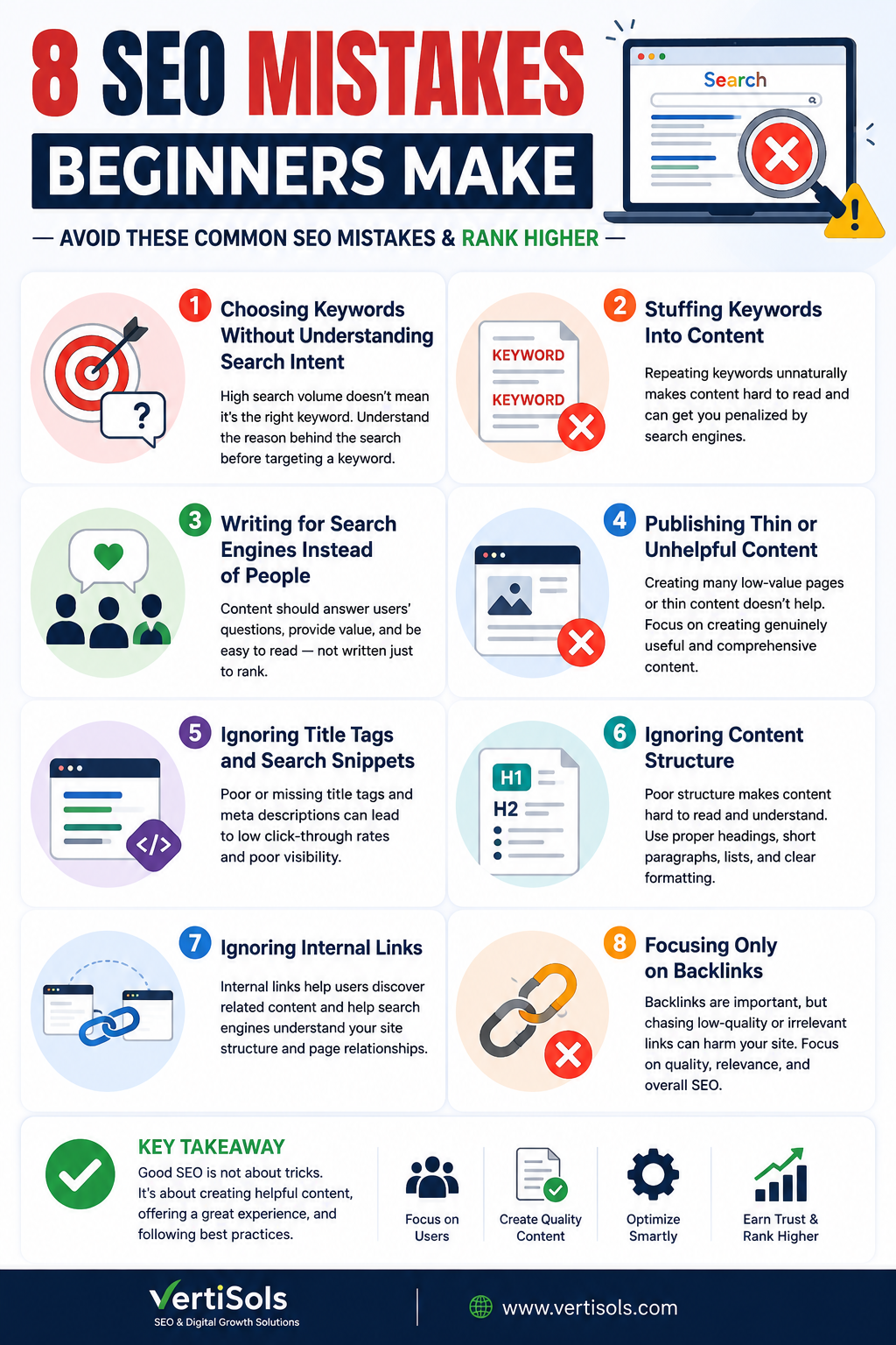 8 seo mistakes beginners make - Vertisols.com - Best SEO Company in Lahore