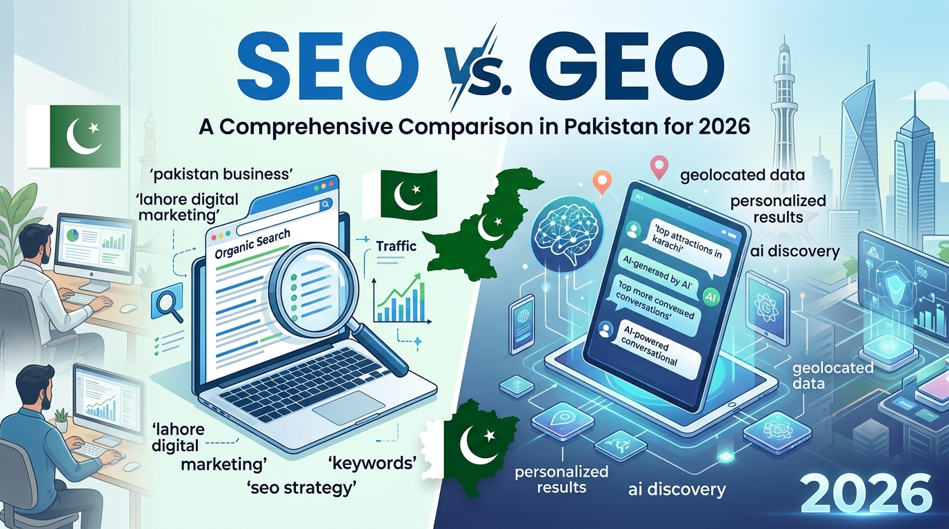 SEO vs GEO in Pakistan - Vertisols.com | Best SEO Services Provider in Lahore Pakistan